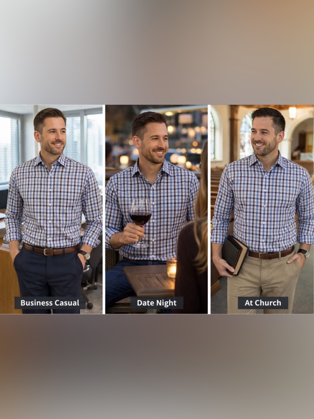 Thomas Dean Blue and White Checked Button-Down Shirt